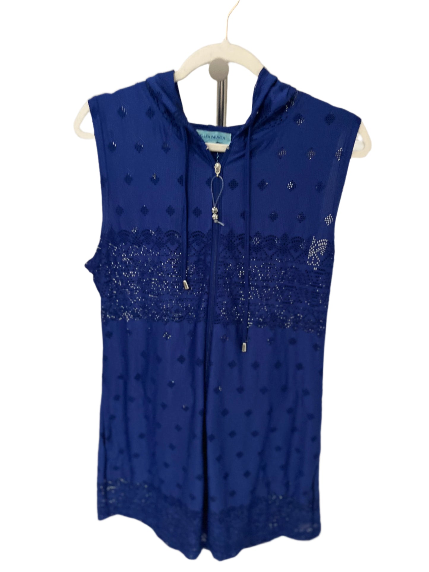 ELLEN WEAVER Blue zip down hooded cover up dress Size- L