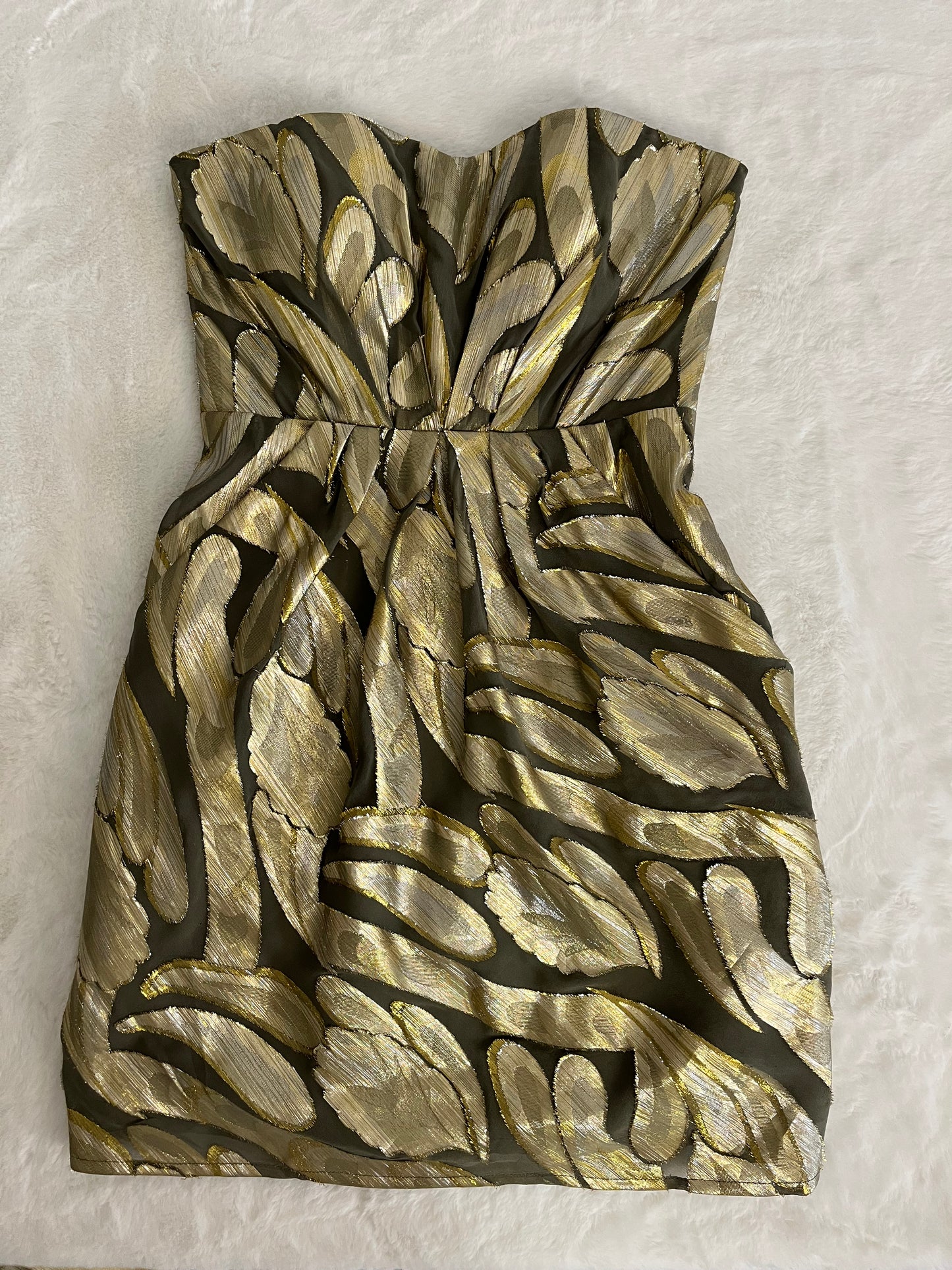 TWELETH STREET by Cynthia Vincent Designer Oive Green & Gold silk Party Dress Size -0