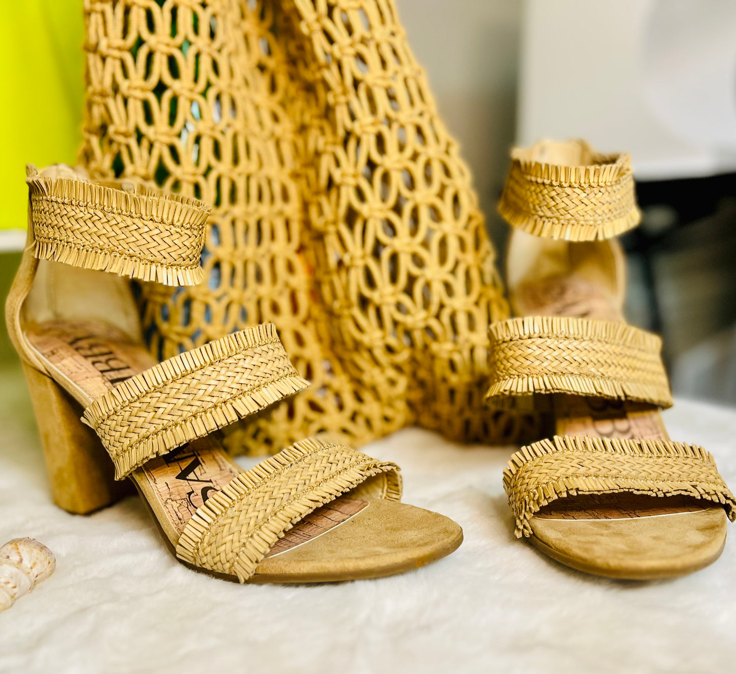 SAM & LIBBY Tan Heels with zipper in back Size- 8.5