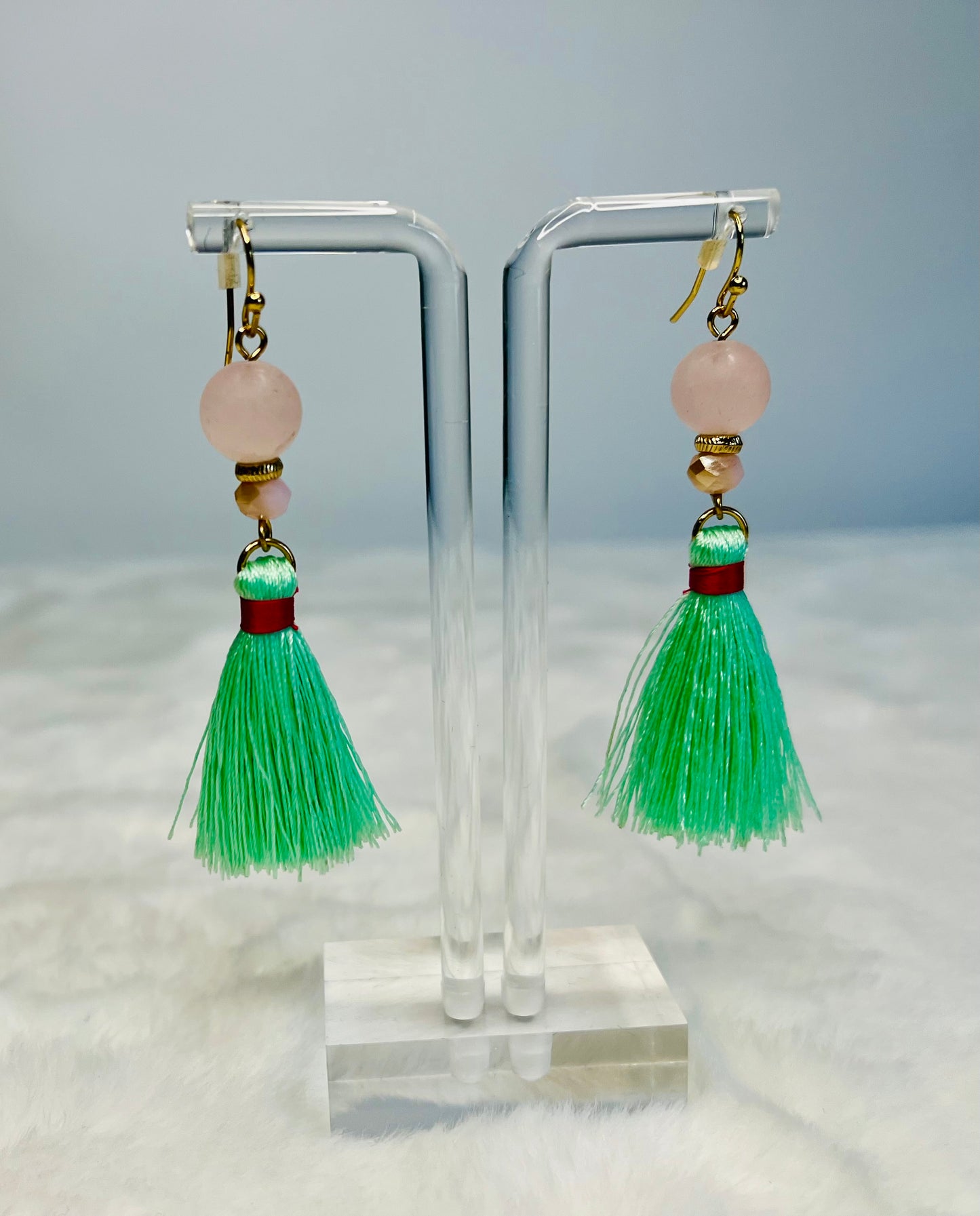 Costume Jewelry- green tassle earrings