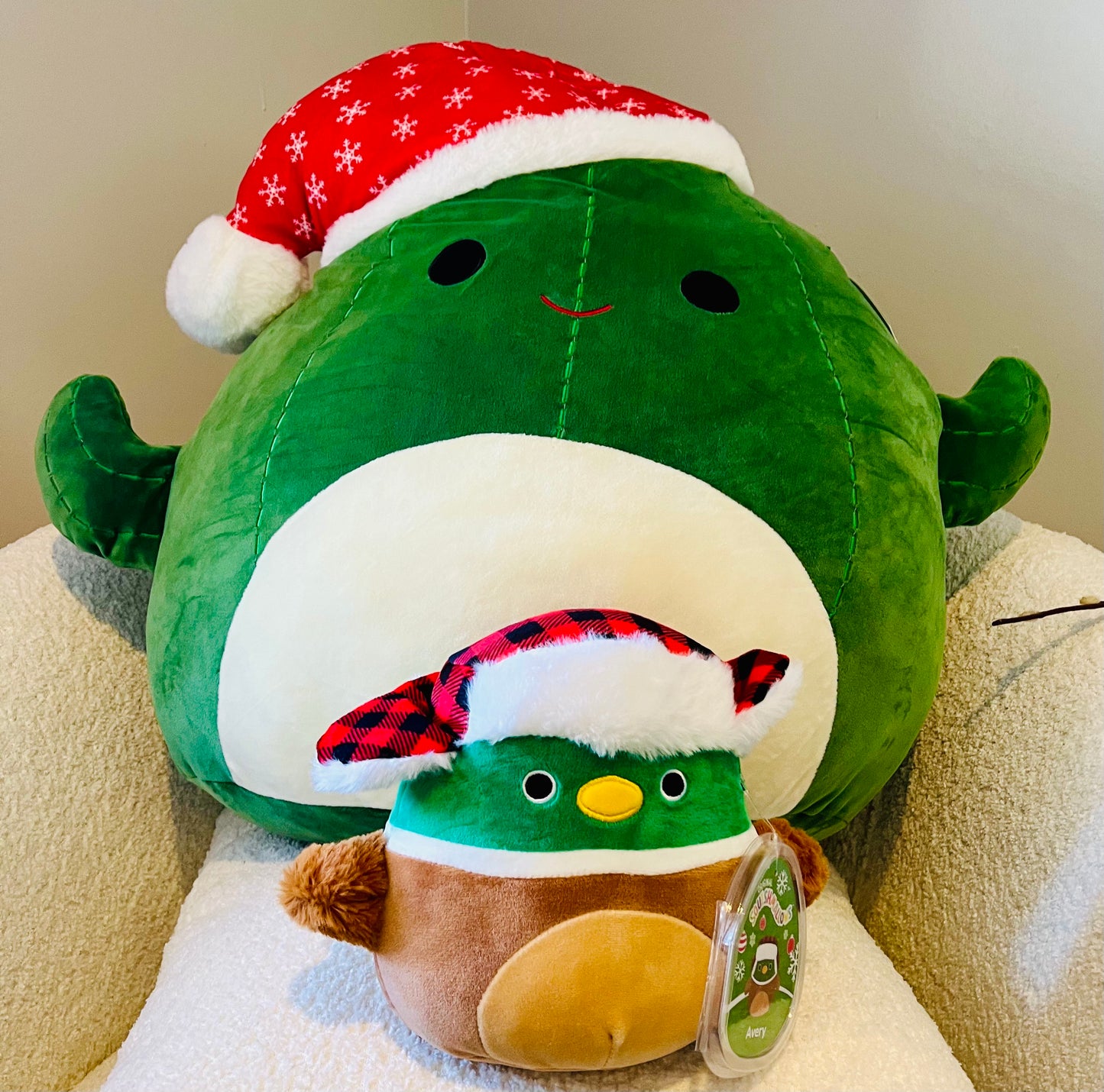 24" Stu Cactus & 8" Avery Mallard Duck Holiday Green and Red Squishmallows (NWT) Excellent Condition
