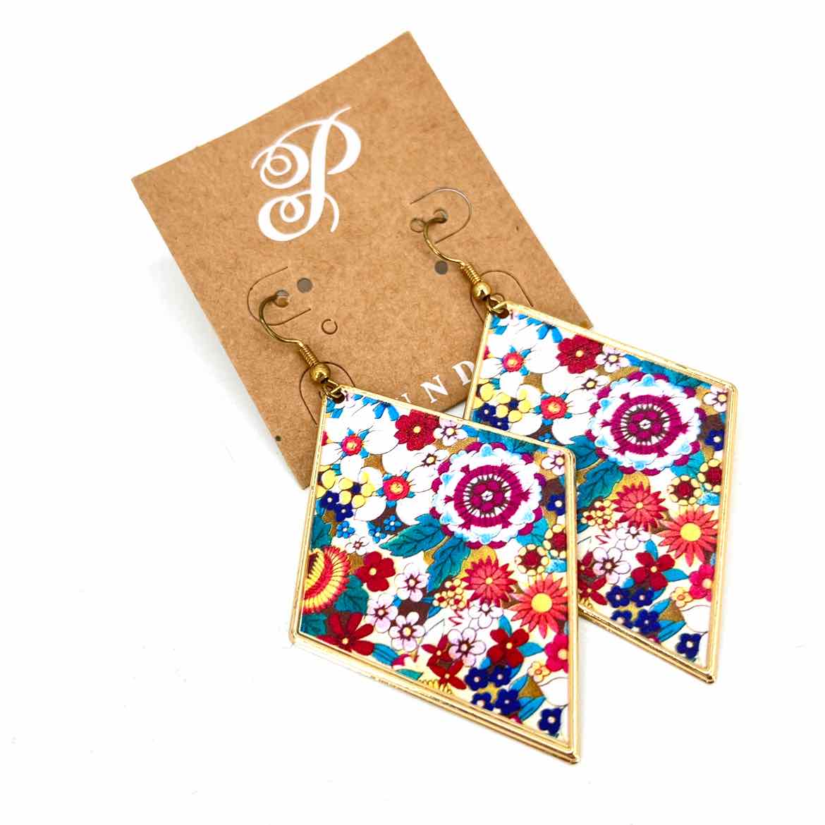 Costume Jewelry- Diamond shaped bold multicolored earrings