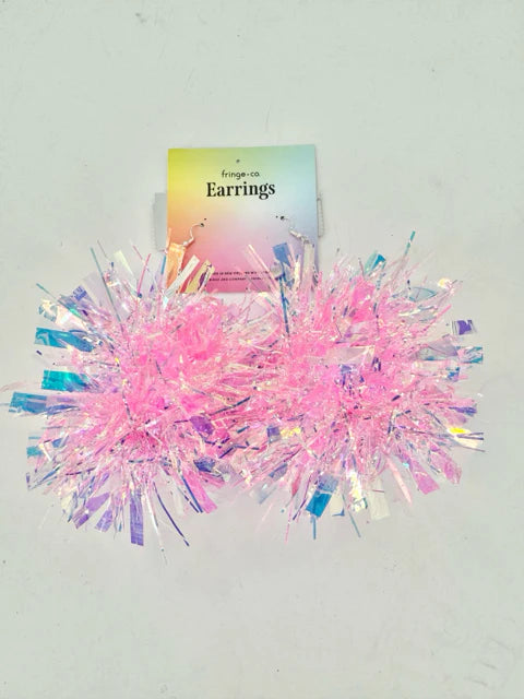 Costume Jewelry - Long Pink  metallic earrings