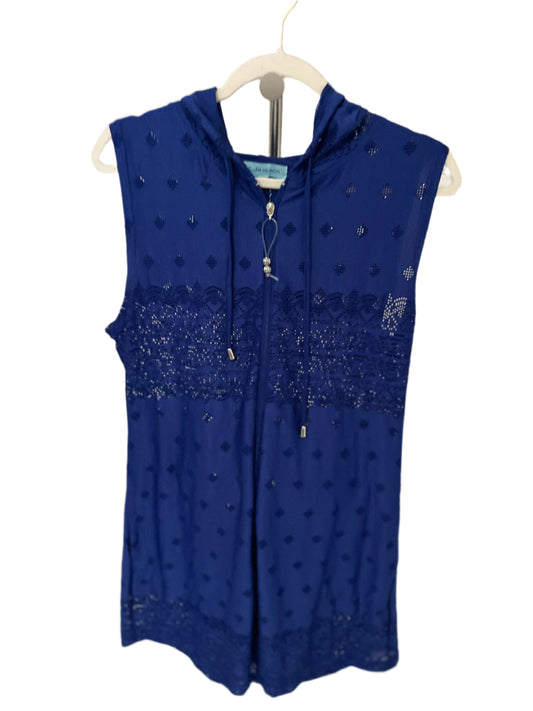 ELLEN  WEAVER Blue zip down hooded cover up dress Size- L
