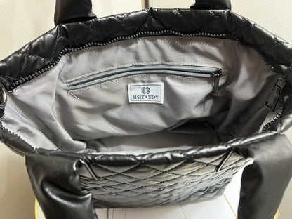 HSITANDY Black quilted tote bag