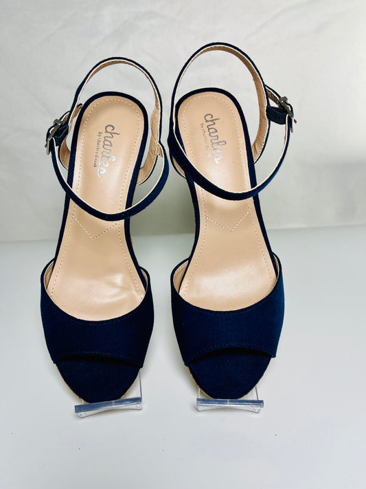 CHARLES Black strap up wedge heel Size-6.5