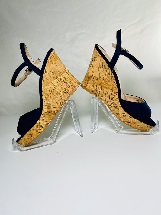 CHARLES Black strap up wedge heel Size-6.5