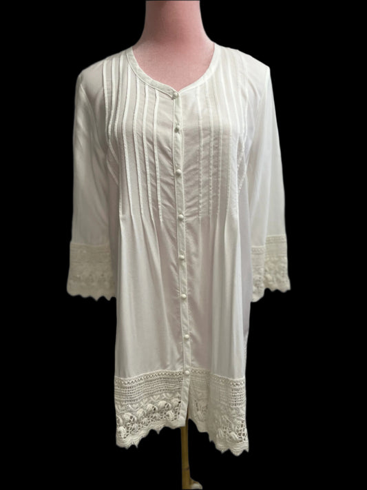 BLAIR white button down bouse  eyelite on sleeves  and bottom Size - S