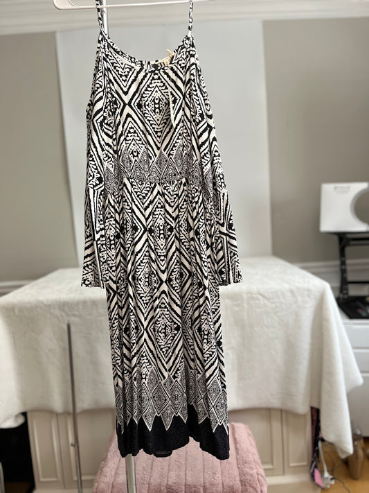 Mystree Navy and White Border print off the shoulder dress  Size- S (new with tags)