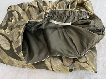 TWELETH STREET  by Cynthia Vincent  Designer Oive Green & Gold silk Party Dress Size -0
