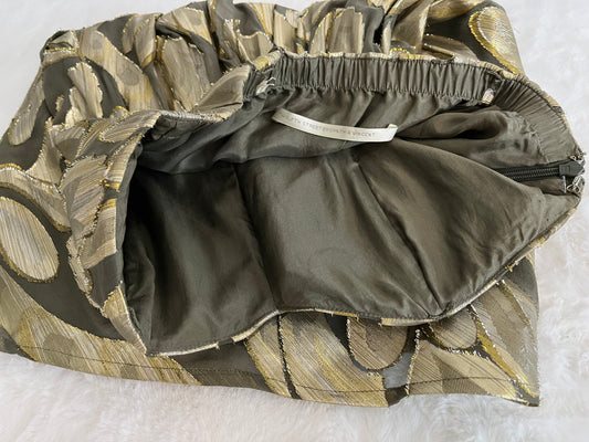 TWELETH STREET  by Cynthia Vincent  Designer Oive Green & Gold silk Party Dress Size -0