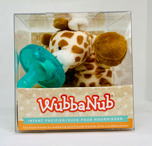 WubbbaNub  Infant Green Pacifier with plush giraff attached