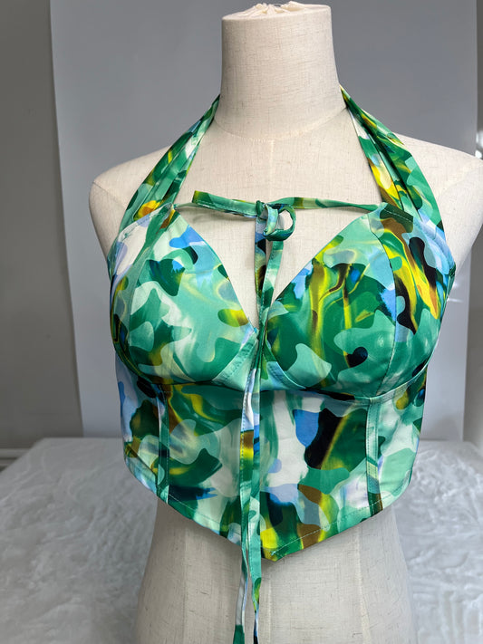 REHAB LAB Green floral Halter top Size- M