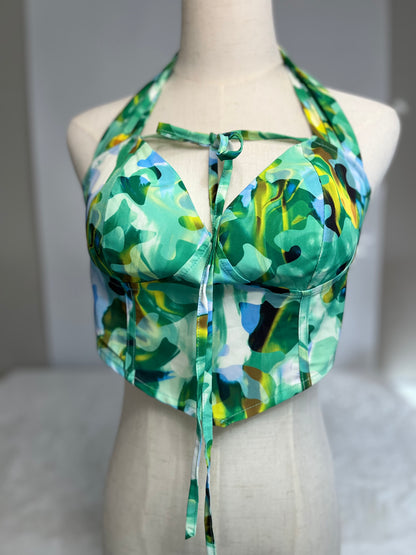 REHAB LAB Green floral Halter top Size- M