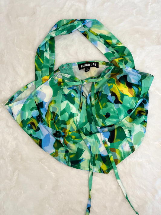 REHAB LAB Green floral Halter top Size- M
